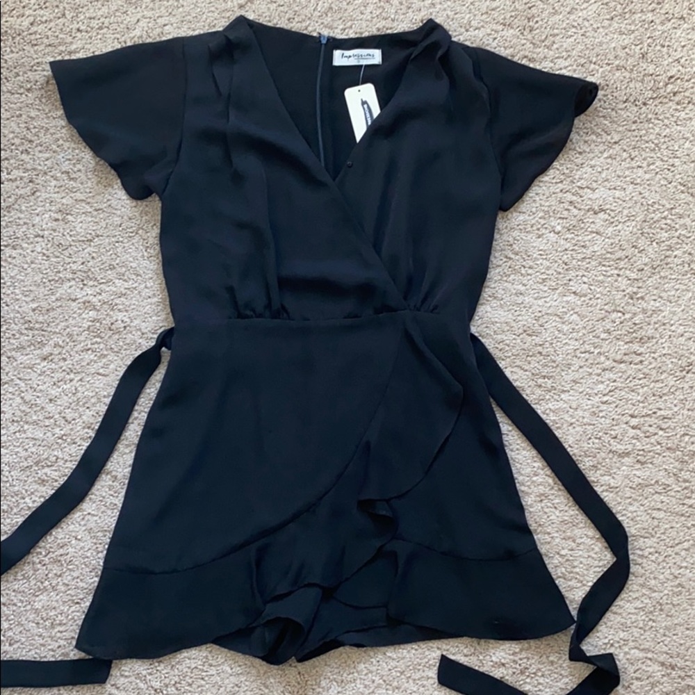 Black skort faux-wrap romper